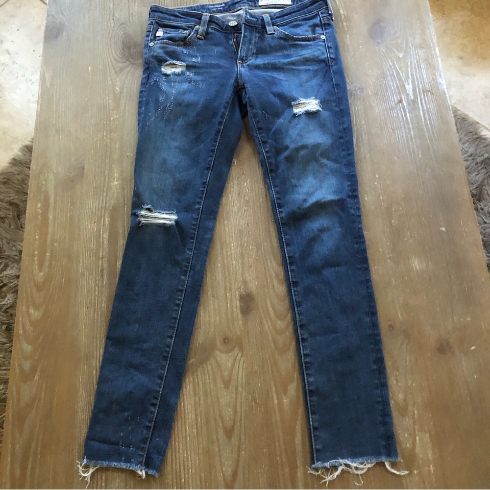 AG Adriano goldschmied the legging super skinny Ankle Destroyed Raw Hem Jeans 24